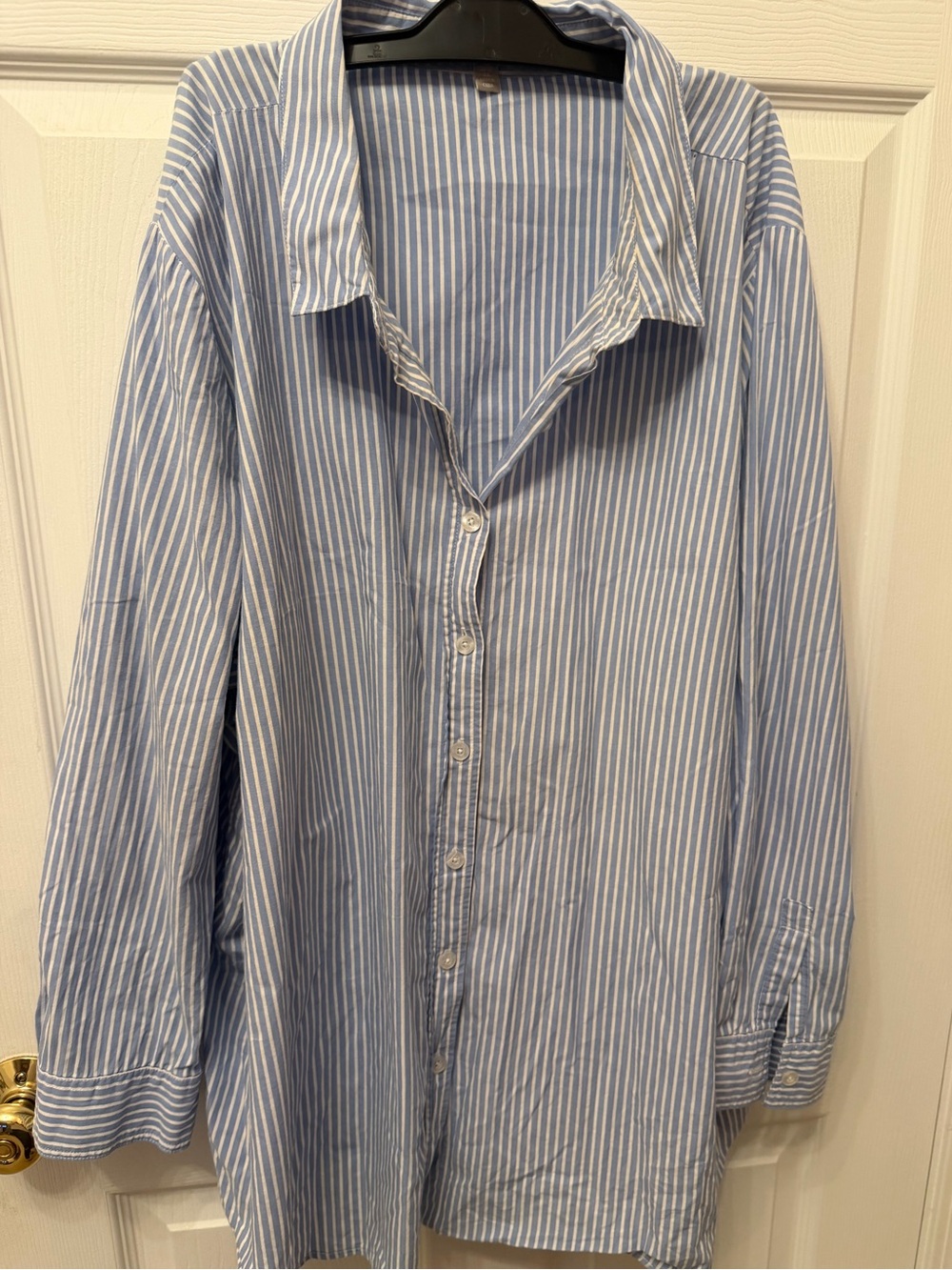 Woman Within Blue and White Striped Casual Button-Down Shirt Boyfriend Look 3X